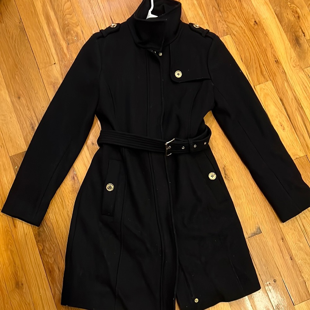 Michael Kors Black Wool Coat with Belt